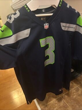 Nike Navy & Neon Green Seahawks #3 Wilson Football Jersey